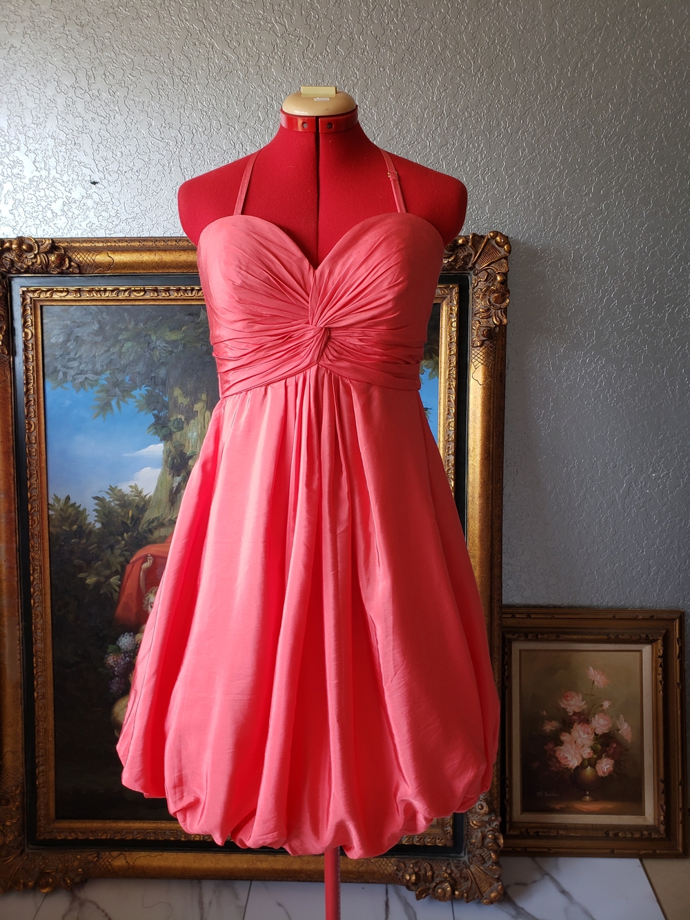 Hitherto Strapless Coral Sweetheart Bubble-Hem Dress